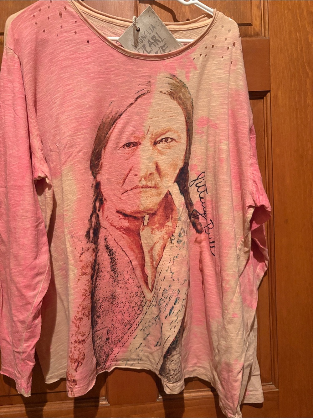Magnolia Pearl Pink Graphic Long Sleeve Tee with Native Portrait